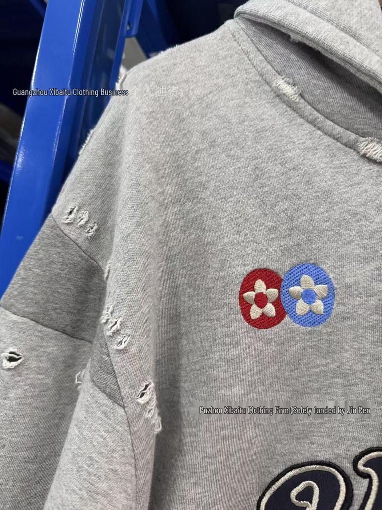 PROTOCOL INDEX xFW26 Distressed Zipper Logo Hooded Sweatshirt