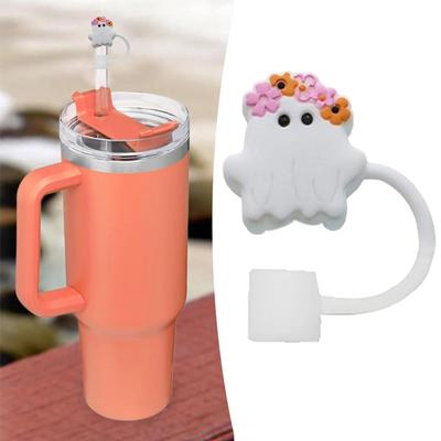 For Stanley Cup Accessories 2x Halloween Cute Ghost Dustproof Straw Toppers Parties For 10mm Drinking Straw Tips Lids Reusable