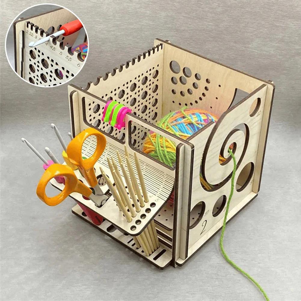 All-in-One Wooden Yarn Bowl Knitting Yarn Bowl Storage Crocheting Accessories Large Knitting Bowl with Holes Crochet Bowl Holder