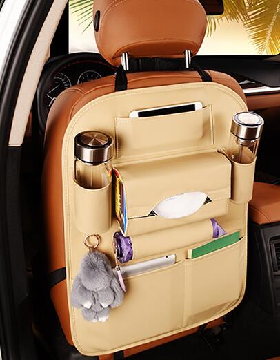 Nouveau Sac Organisateur de Rangement au Dos de Siège Auto Universel Cuir PU Boîte de Rangement Multifonction Poche de Rangement Auto Style beige