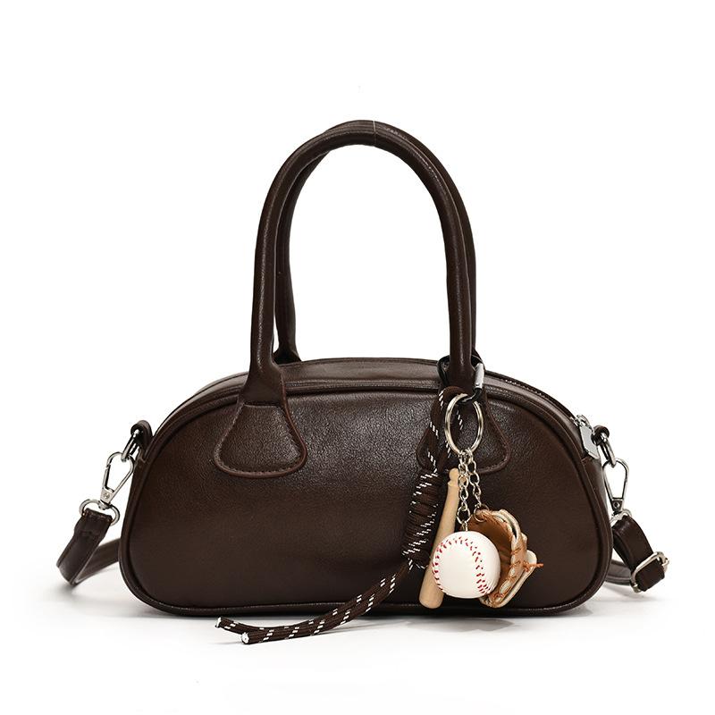 Premium Sense Retro Small Bag Women'S Fashion Simple Bowling Bag Maillard Style Shoulder Messenger Bag
