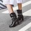 J/Winter New High Heel Thick Heel Round Toe Short Boots European and American Feng Shui Diamond Belt Decorative Women's Boots
