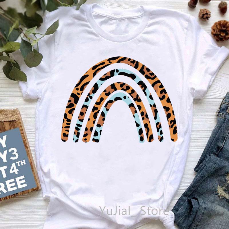2025 Leopard Love Print T-Shirt Women Summer Fashion Tshirt Femme Harajuku Kawaii Clothes White Casual T Shirt Female