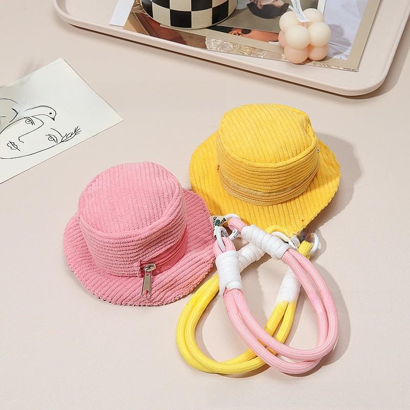 Cotton Canvas Mini Fisherman Cap With Smile Face Design Portable Coin Purse For Home Storage