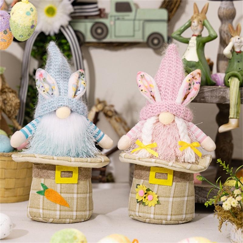1pair Colorful Easter Rabbit Gnomes Figurine Unique Style for Festive Celebrations Spring Celebrations Home Indoor Decor