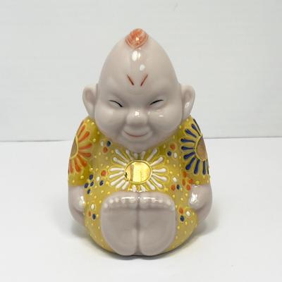 Kutani Ware 9cm Tall Yellow Collor Billiken Statue Made In Japan
