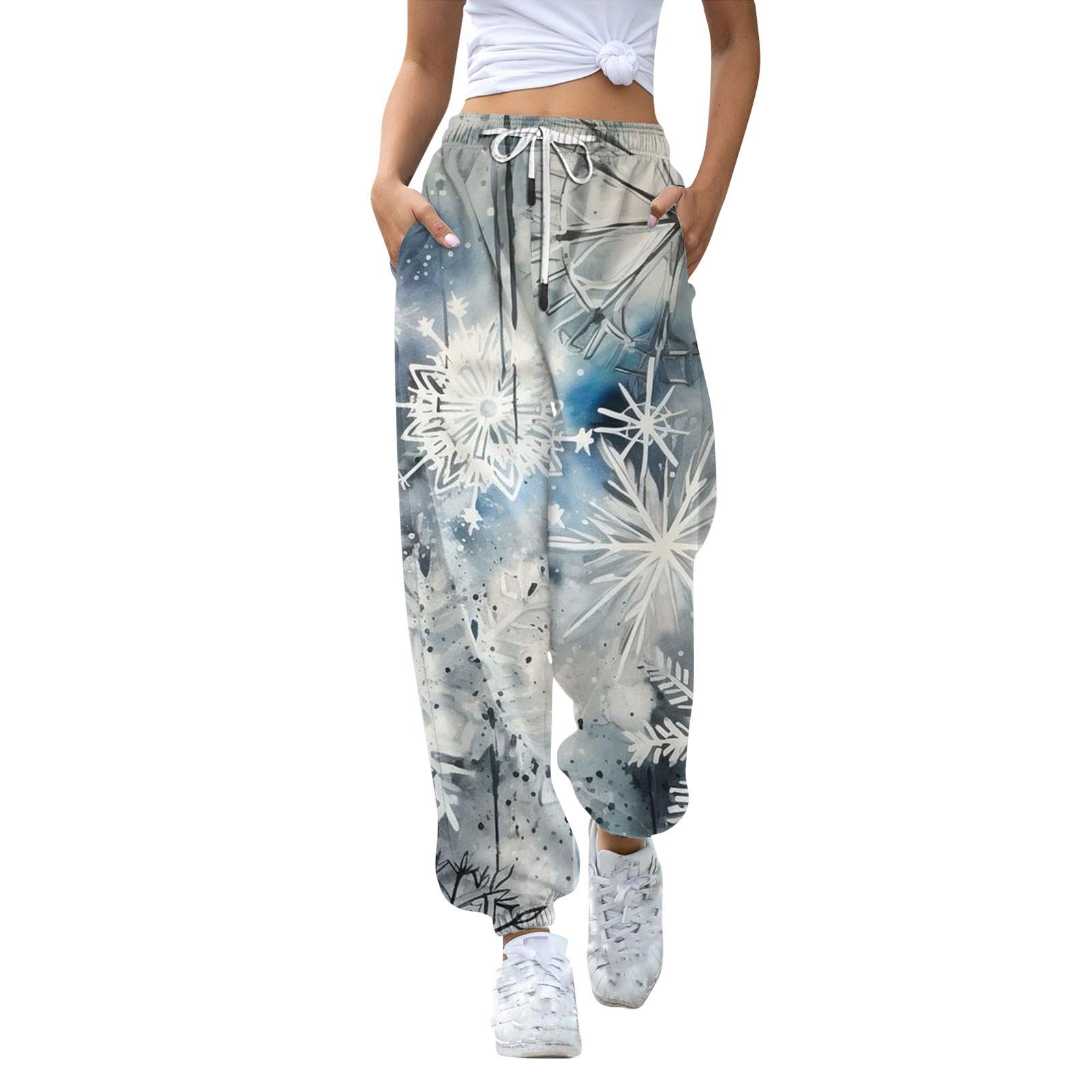 

Женские повседневные модные рождественские принтованные повседневные спортивные брюки с эластичной талией и завязками на шнурке M