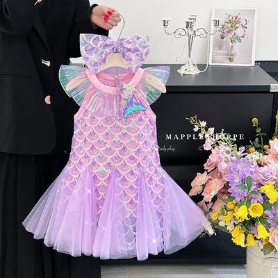 Girls’ Sequin Mermaid Princess Dress - Summer Tank Style for Little Girls' Birthday or Children's Day