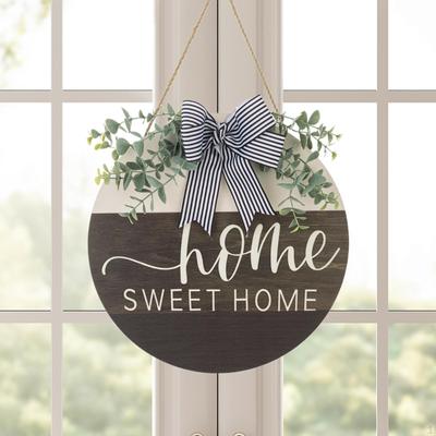 Front Door Welcome Sign Wreath Ornament Rustic Wall Decor Plaque,Wooden for Garden