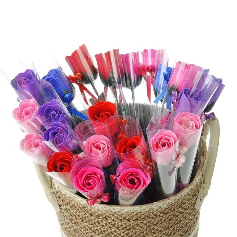 5PCS Rose Bath Body Flower Floral Soap Scented Rose Flower Essential Wedding Valentine'S Day Gift Holding Flowers
