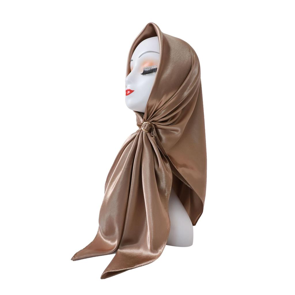 Fashionable New Versatile Headscarf Large Square Scarf Solid Color Scarf Women'S Simulated Silk Satin Scarf