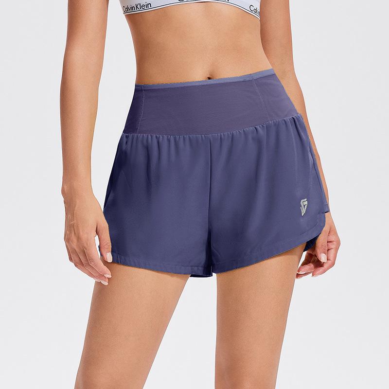 Women's Quick-Dry High-Waist Shorts with Zipper Pocket & Anti-Exposure Lining for Running & Fitness