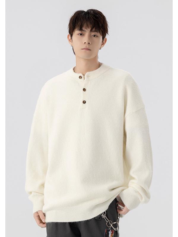 520g Men's Retro Henley Collar Heavyweight Sweater - Old Money Style, Casual Knit Hoodie, Plus Size, Autumn/Winter Wear