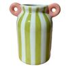 Ceramic Striped Flower Vase with Dual Handles Hand Painted Small Decorative Vase