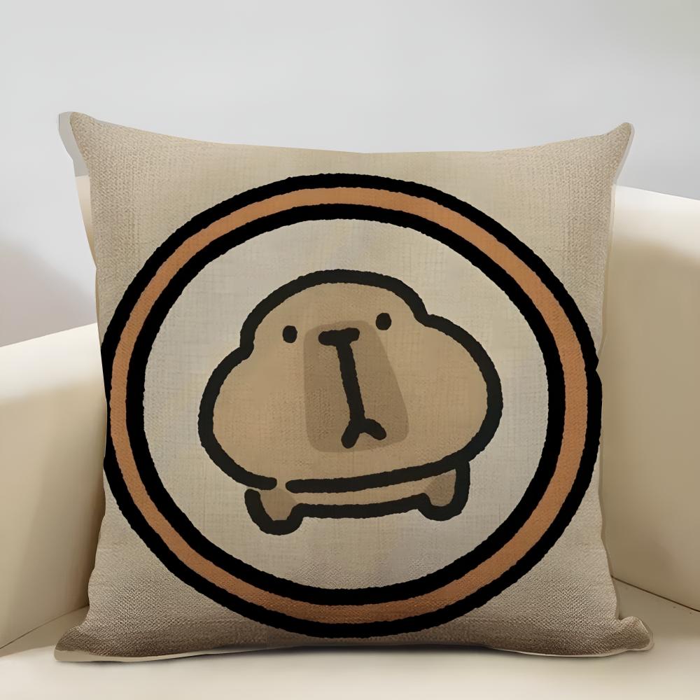 Cute Animal Cartoon Companion Capybara Cushion Cover Household Decoration Linen Sofa Cushion Cover: Skin-Friendly & Breathable W