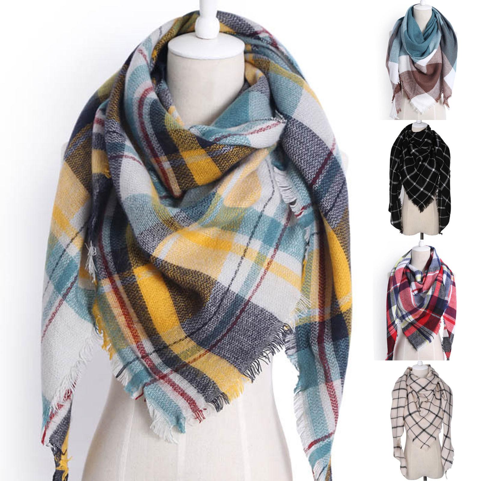 

Модные женские клетчатые печатные зимние теплые шерстяные пледы с имитацией кашемира, одеяла, шали, шарфы, шарфы, шарфы с кисточками