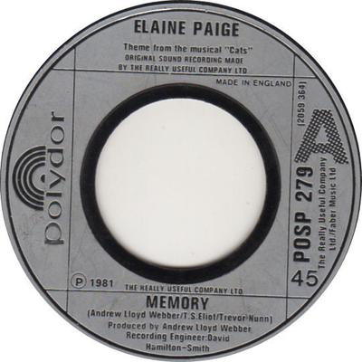 7inch Record ELAINE PAIGE - Memory POSP355 Polydor 1981 UK Pop Used