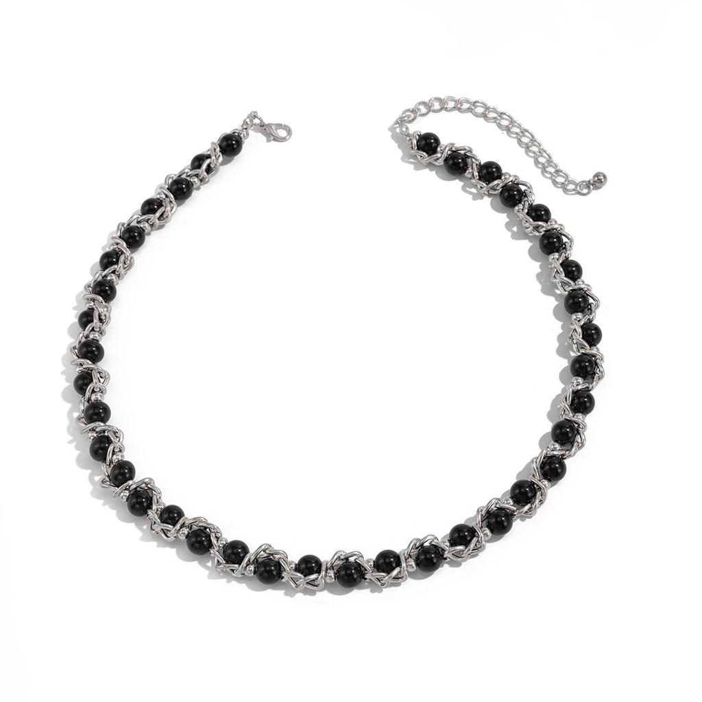 New Pearl Chain Wrapped Collarbone Chain Men's Trendy Hip-Hop Personality Men's Collarbone Chain Men's Neck Chain