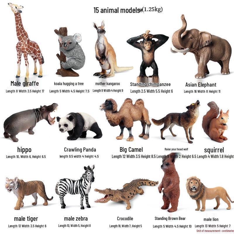 Animal Model Toy Set: Elephant, Lion, Tiger, Hippopotamus, Bear, Koala, Crocodile, Panda