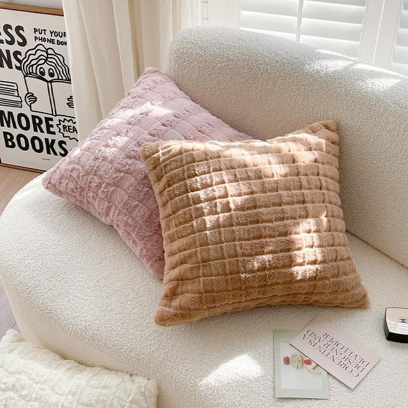 Thickened Skin-friendly Repellent Rabbit Hair Pillow Case In Autumn and Winter Living Room Sofa Cushion Square Cushion Bay Window Pillow B&B Hotel