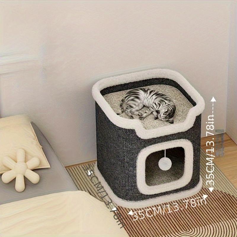 New Cat House Deluxe Square Cat Condo With Scratching Posts Nylon Cat House Bed with Scratching Board Cat Play Toy Shelter