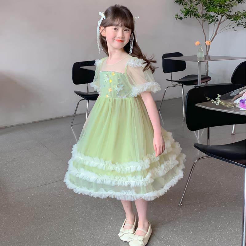 Girls' Summer Dress 2026 New Style Children's Western-style Girls' Summer Dress Three-dimensional Flower Mesh Princess Dress