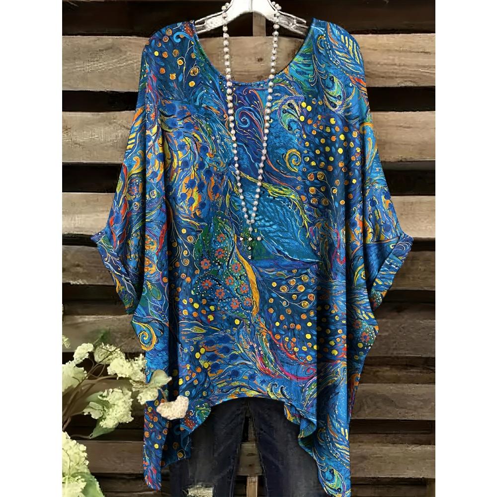 New Woman Elegant Peacock Print T-Shirts Casual Loose Machine Washable O-Neck Short Sleeve Summer Fashion Streetwear Clothing