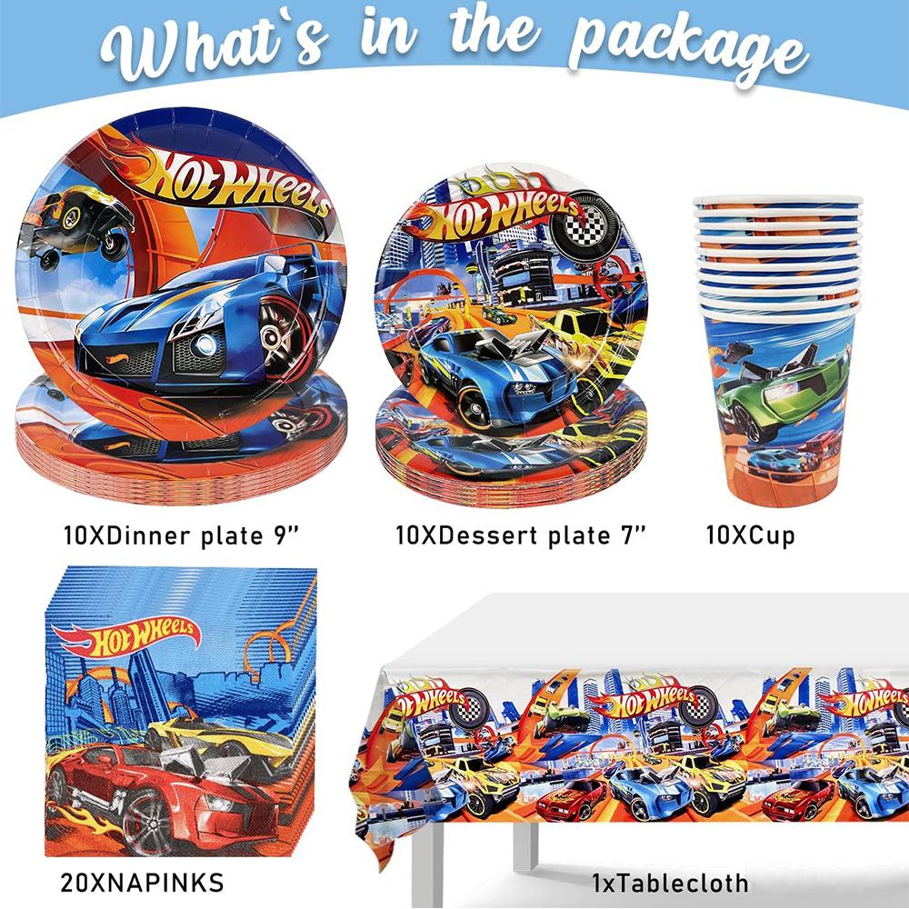 51pcs Hot Wheels Party Dinnerware Set Included Tablecloth Plates Napkins Cups