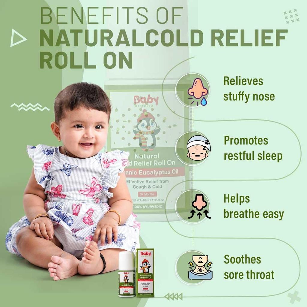 Baby Organo Roll On Combo Pack for Kids Gas Relief and Cold Care Aromatherapy Essential Oil Blend for Babies 40ml Pack of 2