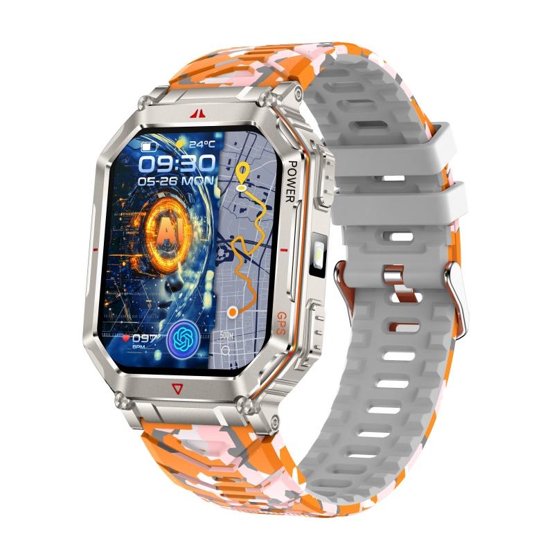 

Умные часы Rainbuvvy KR92 с GPS 2,01 дюйма 240x296 BT5.3 Bluetooth-звонок Водонепроницаемые спортивные часы 450 мАч Android Смарт-браслет оранжевый/камуфляжный