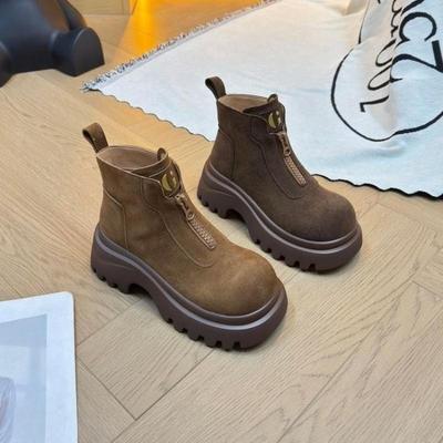 Knöchelhohe Stiefel für Damen Flats Plateau Schuhe Wildleder Sportschuhe Wintermode Chelsea Boots Neuer Trend Kleid Mujer