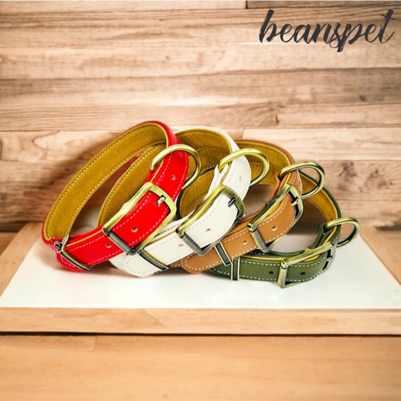 Beanspet Podstawowy Pies Stylowy i Uroczy Skórzany Zapobiega Wplątywaniu się Sierści Obroża, Obroża, (Brązowy, Duży)