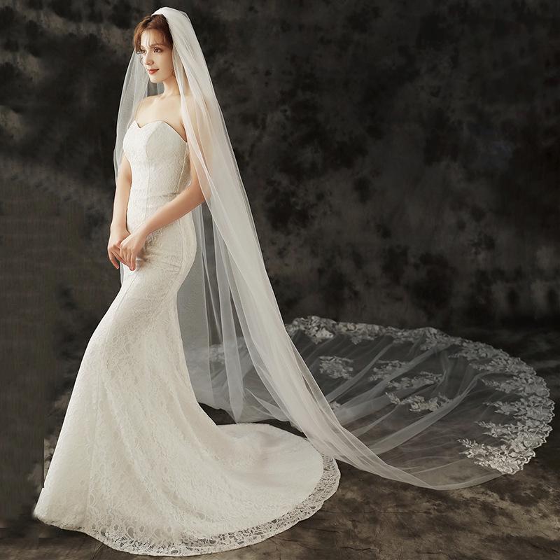 

Европейская и американская свадебная фата из соборного кружева - стиль Мори. 3.5x3m No Blusher