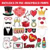 Valentine's Day Party Photo Booth Props Set With Paper Frame, Fun Decoration Kit For Adults And Kids