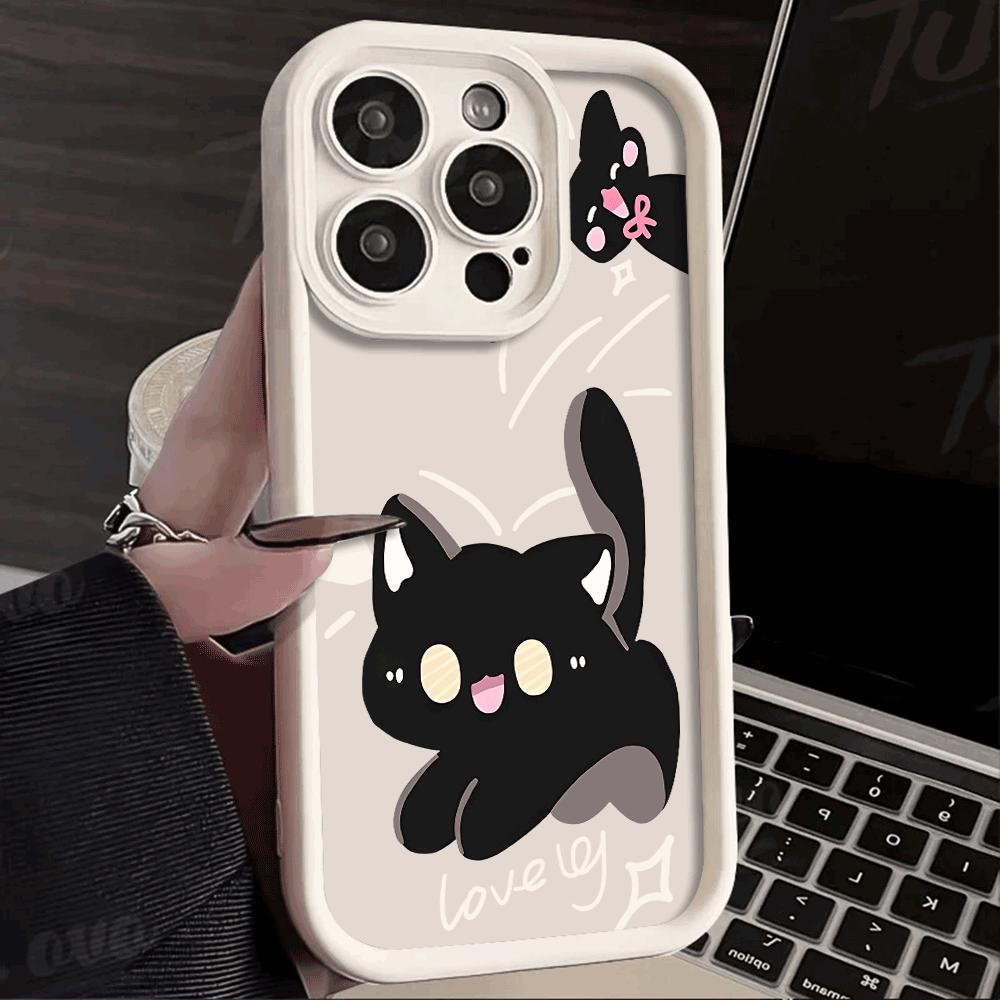 Cartoon Black Cat UV Print Phone Case For Xiaomi Redmi Note 14 13 12 11 10 9 8 7 Pro/Plus 4G 5G Shockproof Anti-Scratch Cover