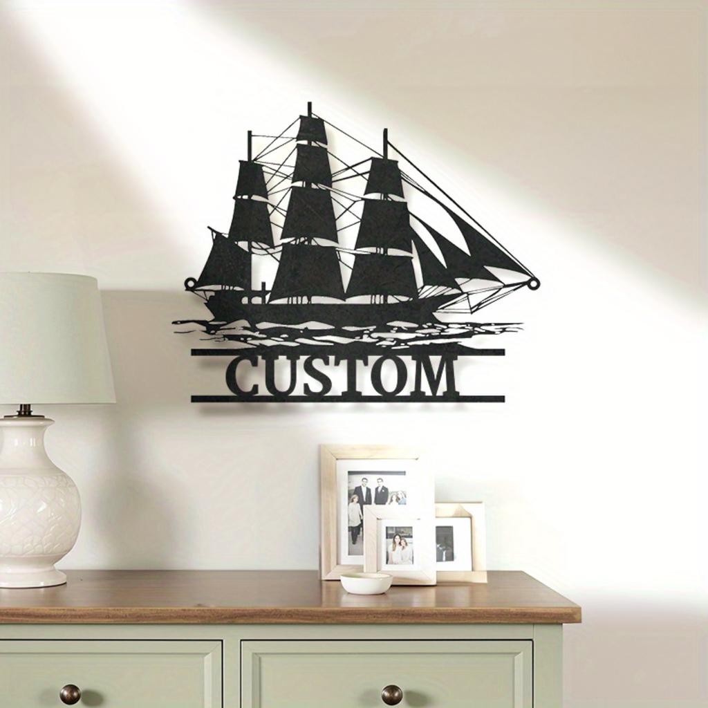 Custom Nautical Ship Silhouette Metal Sign Personalized Wall Art Home Office Coastal Vintage Durable Decor