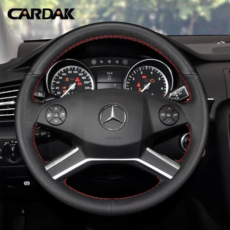 Black Leather Hand-stitched Car Steering Wheel