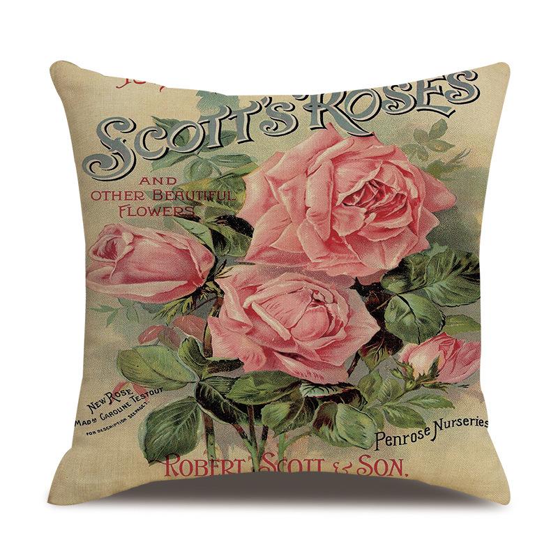 Linen Pillowcase American Rustic Rose Sofa Cushion Cover Retro Style Car Home Soft Decoration