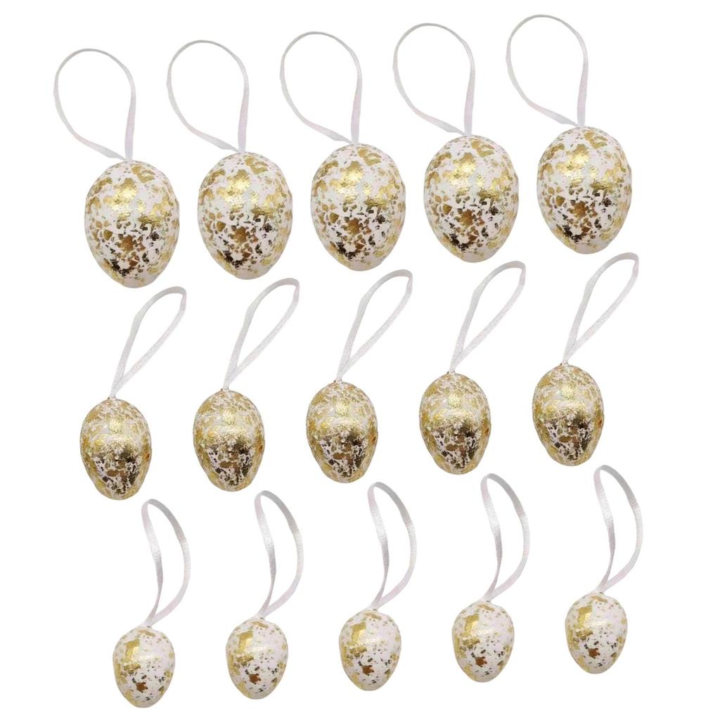 Gold Easter Egg Hanging Ornaments Set Durable Plastic Pendants for Farmhouse Garden Yard Festive Spring Party Decor