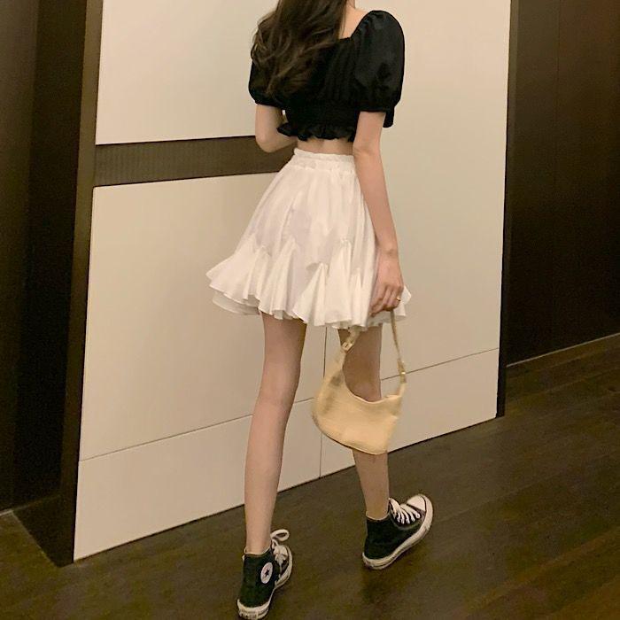 Sweet & Salty Black Puffy Short Skirt for Women - Versatile, Slim, New 2024 Korean Style