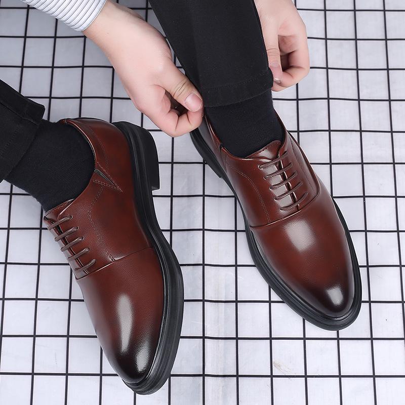 New Men's Brock Leather Shoes Business Casual British Dress Leather Shoes Korean Wedding Shoes Men's Breathable