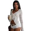 Y25TP289 Women's Solid Color Lace Trim Lace-Up Long Sleeve Top - European & American Style for Summer & Autumn