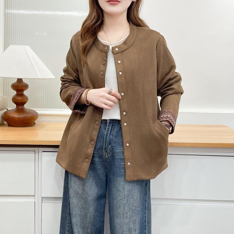 Plus Size Women Suede Open Front Jacket Casual Commuting Outerwear