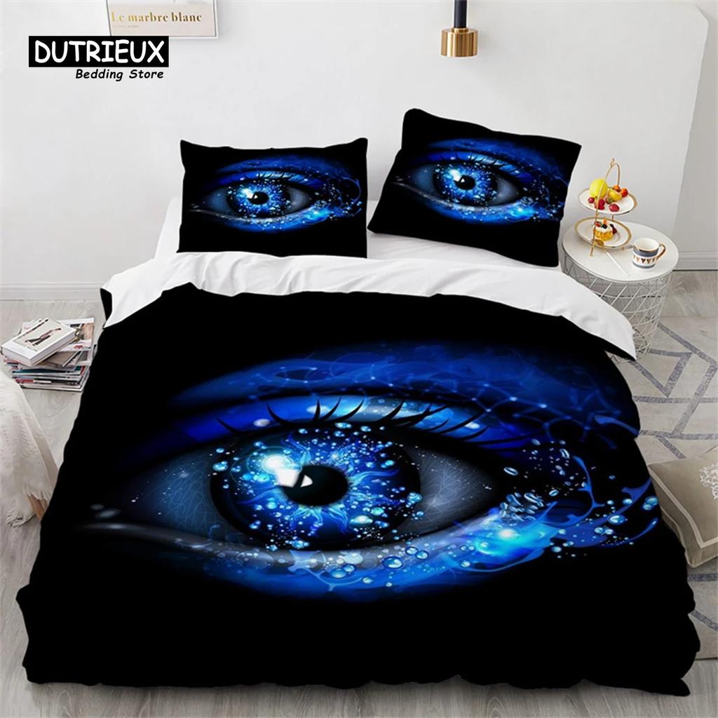 3D Colorful Eyes Duvet Cover Microfiber Vintage All Seeing Eye Tattoo Quilt Cover Boho Mandala Bedding Set Full Single King Size