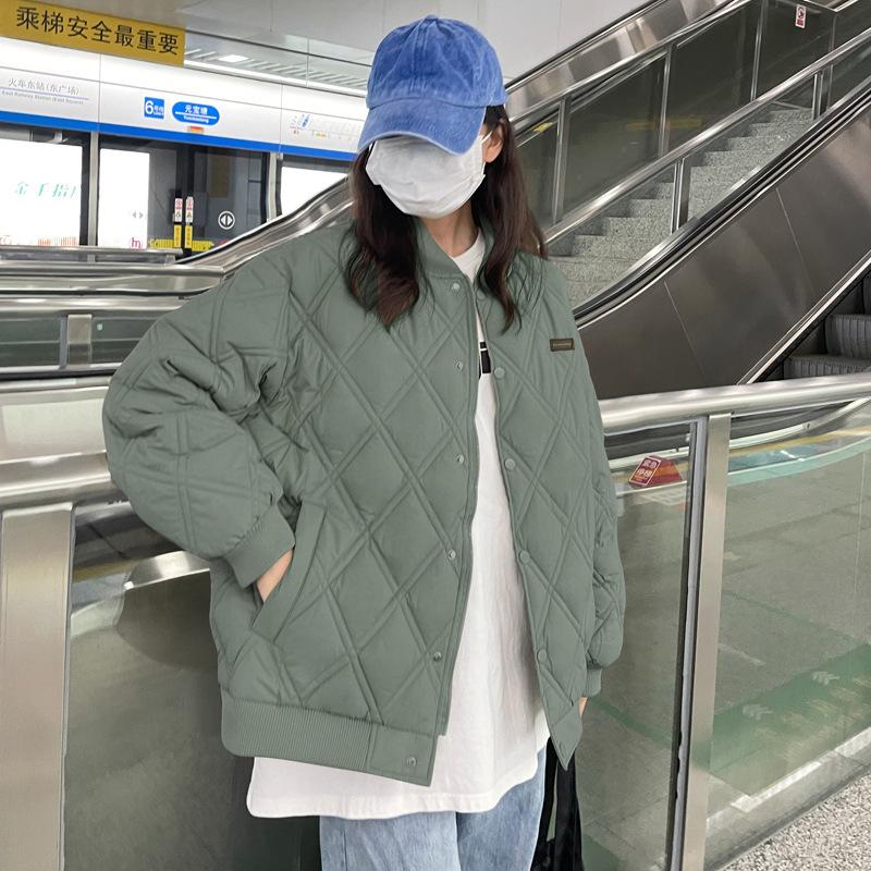 2025 winter new products: short loose casual stand-up collar, thin diamond plaid cotton jacket, girlfriend padded jacket