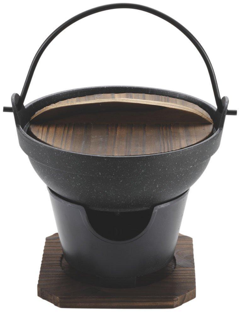 

Pearl Metal Irori Pot 16cm with Wooden Lid and Stovetop, Strong Marble, Kaiseki Style, H-5361