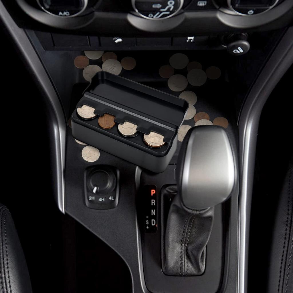 Myntbeholder for bil, Myntvekselorganisator Kompatibel med mynter av forskjellige størrelser, Dashbordmontert holder Egnet for de fleste biler, lastebiler(Svart)