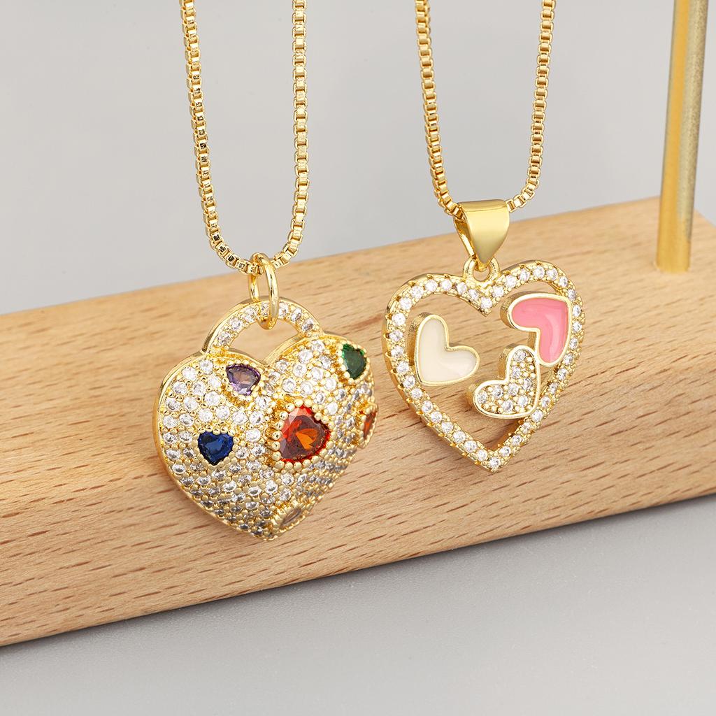 Nidin New Fashion Heart Shape Hollow Design Delicate Pendant Necklace For Women Men Inlaid Colorful Zircon Jewelry Birthday Gift
