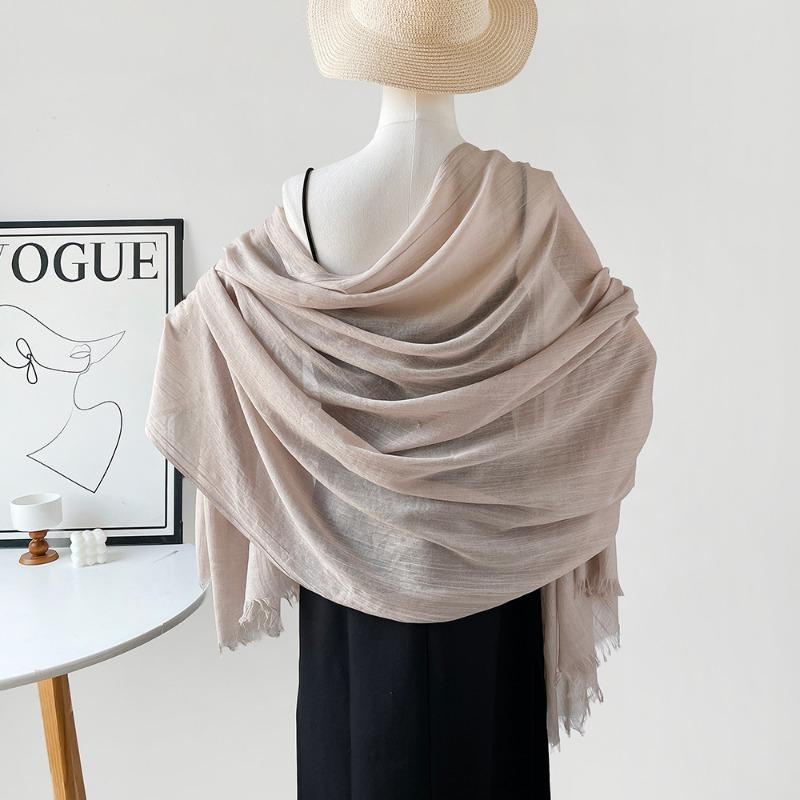 Summer Versatile Cotton and Linen Scarf Shawl Lengthened Solid Color Yarn Shawl Sunscreen Shawl Simple Scarf Silk Scarf Women
