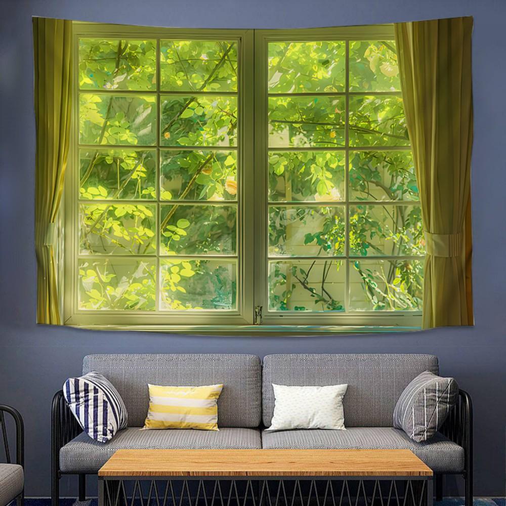 

VIKAMAins Window With Stunning Scenery Popular Live Streaming Wall Fabric Background Dormitory Bedroom Decoration Tapestry 74x94cm(29x37in)